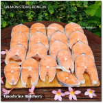 Salmon BONE-IN Atlantic Chile frozen MEDIUM SIZE steak cuts 3/4" 2cm (price/pack 600g 3-4pcs)